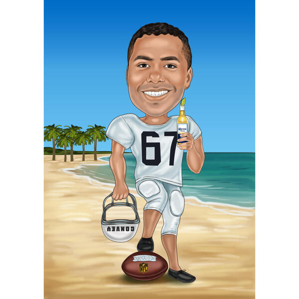 Caricature de joueur de football de rugby sur la plage