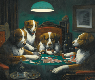 1. "Dogs Playing Poker" od Cassia Marcellus Coolidge (1894)-0