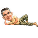 Caricatură de bărbat în pantaloni militari mințind