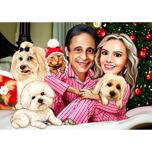 Couple in Matching Pajamas with Pets