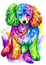 Poodle caricatura retrato de foto em delicado estilo aquarela pastel