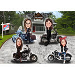 Skupinová kresba jezdců na motorce