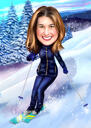 Caricatura di persona di sci per tutto il corpo in stile a colori con sfondo di neve
