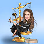 Caricatura de juez en la balanza de la justicia