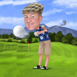 Retrato de caricatura de golfista de cuerpo entero