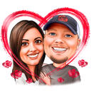Цветная карикатура пары изображенной в сердце, для подарка в день Святого Валентина.