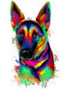Rainbow German Shepherd Portrait from Photo for Fancy Gift Idea