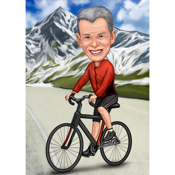 Cyklista kreslený v horách