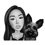 Proprietário com retrato de cachorro estilo preto e branco