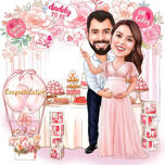 Caricatura de pareja para baby shower personalizada: Es una niña