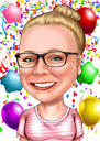Cadeau de caricature d'anniversaire de personne avec fond de confettis pour le 25e anniversaire