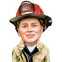 Brandweerman Portret Gekleurde Tekening
