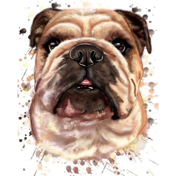 Caricatura del Bulldog inglese: stile naturale ad acquerello
