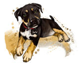 Celotělový hnědý pes kreslený portrét z fotografie v přírodním stylu akvarelu