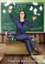 Exaggerated Teacher Caricature with Class Background