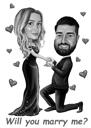 Caricatură personalizată cu propunere de logodnă în stil alb-negru din fotografie