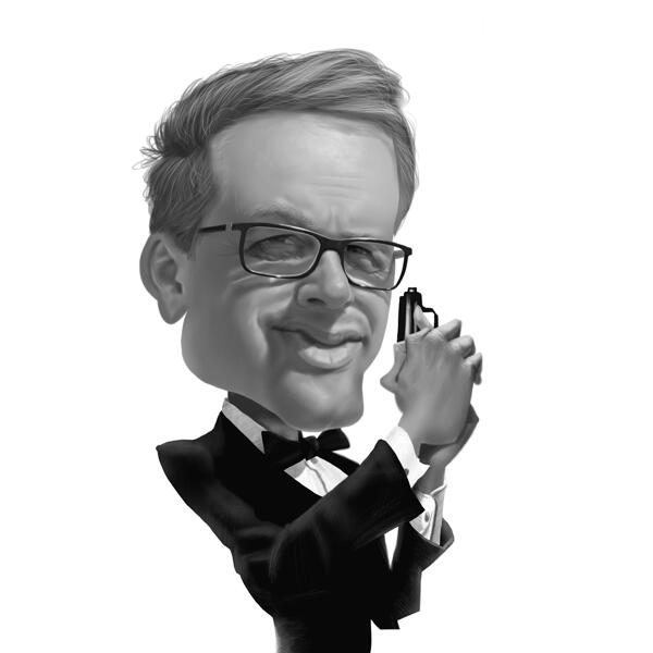 James Bond Karikatura drží zbraň