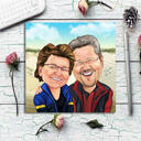 Obraz na plátně: Karikatura páru v barevném stylu na plátně jako dárek ke Dni otců