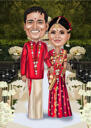 Two Persons Colored Cartoon Portrait in Full Body Indian Style from Photo