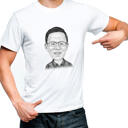 Henkilö mustavalkoinen piirustustyyli Karikatyyri T-paita käsin piirretty valokuvista