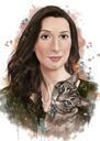 Ejer med Cat Watercolor Portrait