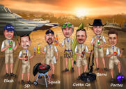 Caricature d'activités de plein air en groupe