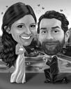 Proposal Couple Full Body High Caricature Black and White Style with Custom Background