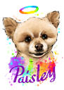 Pomeranian Dog Portrait -sarjakuva akvarellityylillä