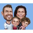 Exaggerated Caricature Style Family Portrait in Colored with Simple Background
