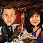 Restoran Karikatürü: Çift Akşam Yemeği