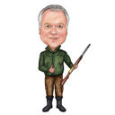 Pilna auguma mednieka karikatūra uz balta fona