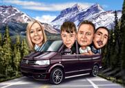 Rodinná karikatura v autě