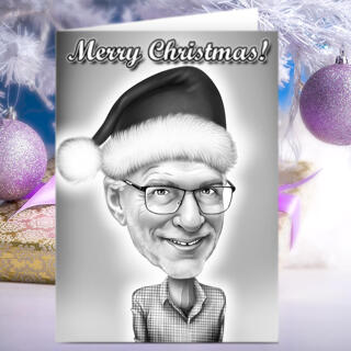 Head and Shoulders Person Merry Christmas Set of 10 Caricature Cards in Black and White Style