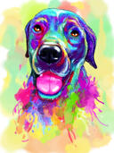 Hundekarikaturportr%C3%A6t+i+fuld+krop+i+akvareller+med+en+farvebaggrund