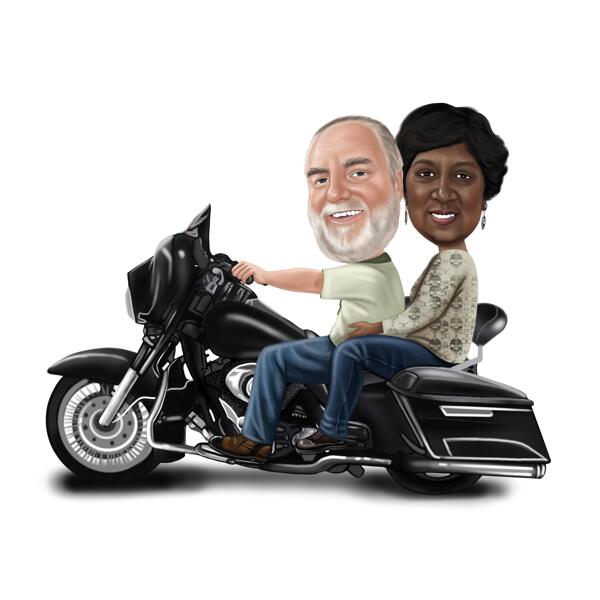 Caricatura di coppia in moto in stile a colori dalle foto
