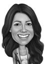 Woman Caricature from Photo in Black and White Exaggerated Cartoon Style