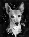 Grayscale Watercolor Dog Portrait from Photo on Black Background