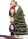 Family with Christmas Tree Caricature Card
