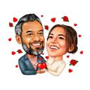 Caricatură cuplu de înger cu inimă pentru felicitare de Ziua Îndrăgostiților