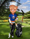 Retrato de caricatura de golfista de cuerpo entero
