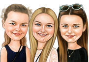 Girl Group Cartoon Drawing from Photos in Color Style