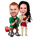 Geketend door liefde: speelse karikatuur van een stel op Valentijnsdag