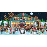 Zakelijke kerstkarikatuurkaart met werknemers naast huis