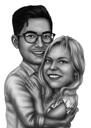 Aniversare de 2 ani - Desen de caricatură de cuplu în stil digital alb-negru din fotografii