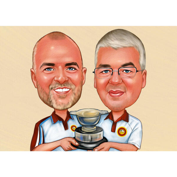 Sport Persons with Trophy Cup Caricature from Photos with One Color Background
