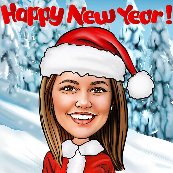 Happy New Year Caricature for Holiday Card