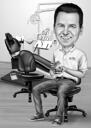 Cadeau de technologue dentaire - Portrait de caricature noir et blanc personnalisé à partir de la photo