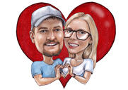 Couple Making Hand Heart Romantic Caricature