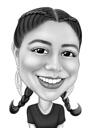 كاريكاتير امرأة من الصورة باللونين الأبيض والأسود بأسلوب رسوم متحركة مبالغ فيه