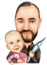 Father with Baby Kid Cartoon Drawing